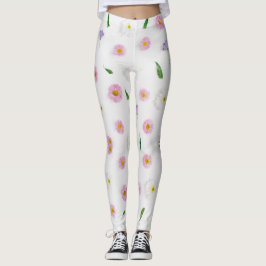 Zinnia och tropisk blomma på vit bakgrund leggings