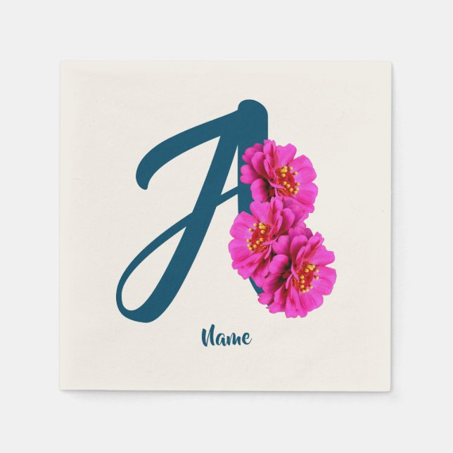 Zinniablommor Monogram Initial A Personlig Pappersservett (Framsidan)