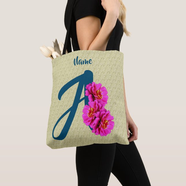 Zinniablommor Monogram Initial A Personlig Tygkasse (Närbild)