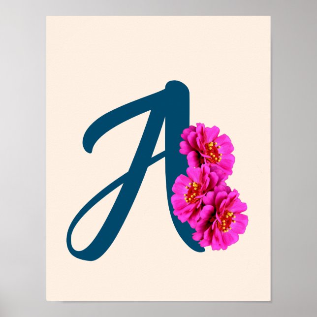 Zinniablommor Monogram Initial A  Poster (Framsidan)