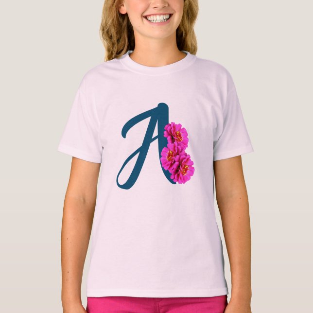 Zinniablommor Monogram initial A  T Shirt (Framsida)