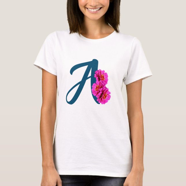 Zinniablommor Monogram Initial A  T Shirt (Framsida)