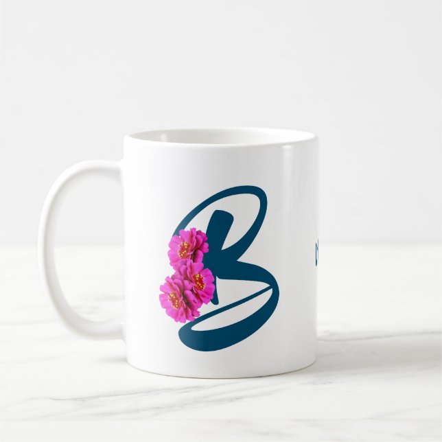 Zinniablommor Monogram Initial B Personlig Kaffemugg (Vänster)