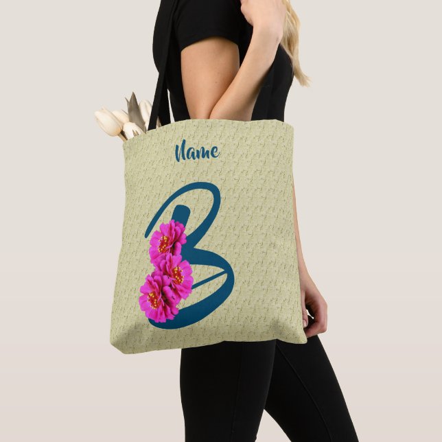 Zinniablommor Monogram Initial B Personlig Tygkasse (Närbild)
