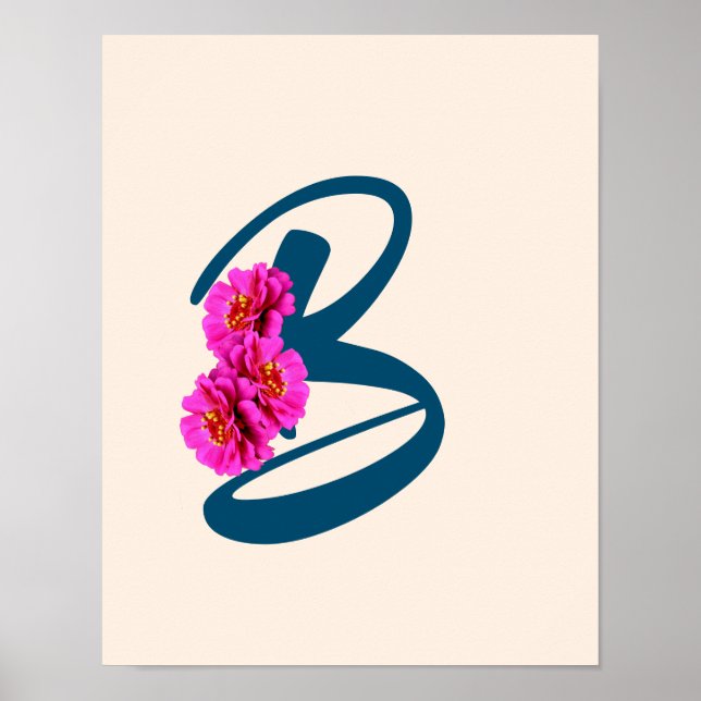 Zinniablommor Monogram Initial B  Poster (Framsidan)