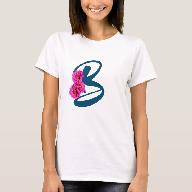 Zinniablommor Monogram Initial B T-Shirt (Framsida)