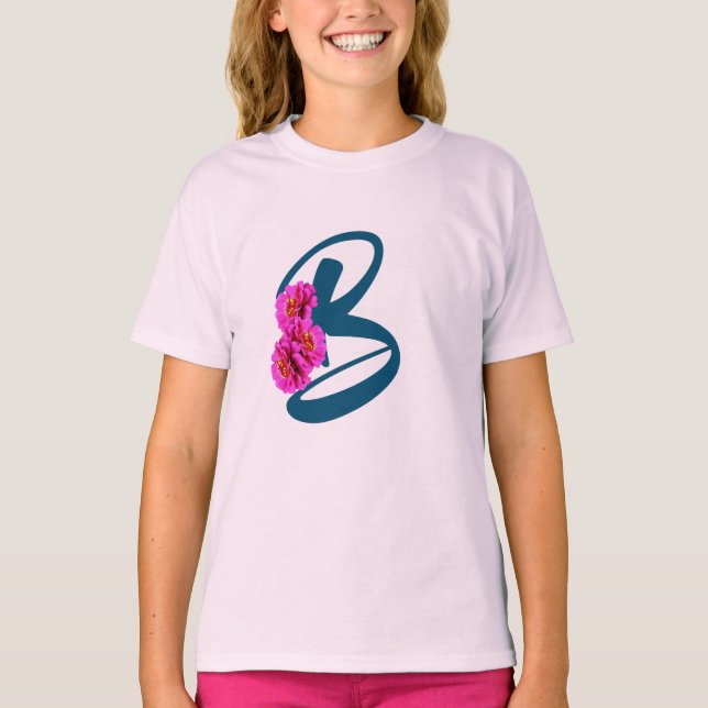 Zinniablommor Monogram Initial B  T Shirt (Framsida)