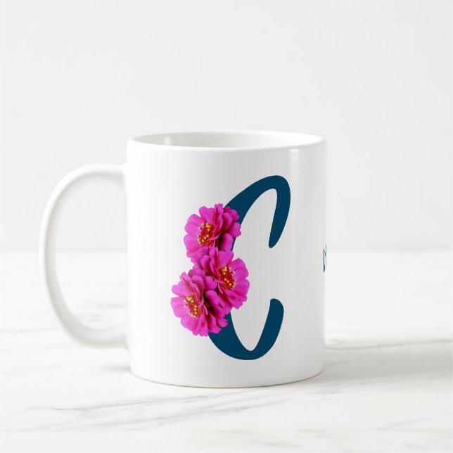 Zinniablommor Monogram Initial C Personlig Kaffemugg (Vänster)