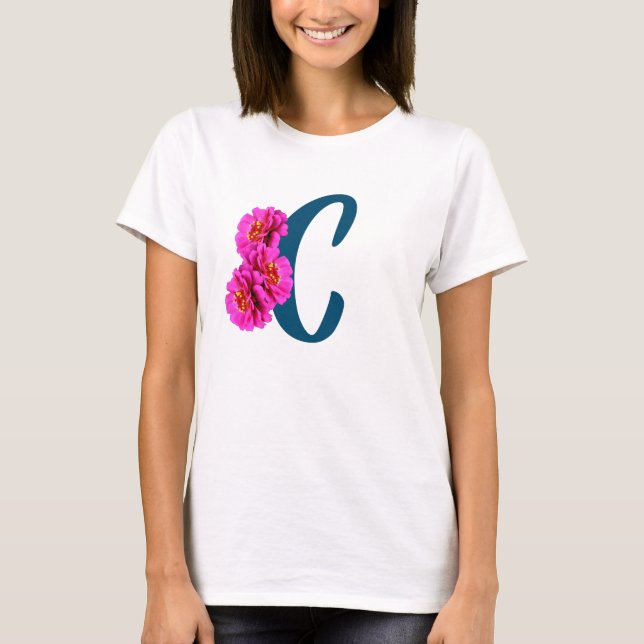 Zinniablommor Monogram Initial C  T Shirt (Framsida)