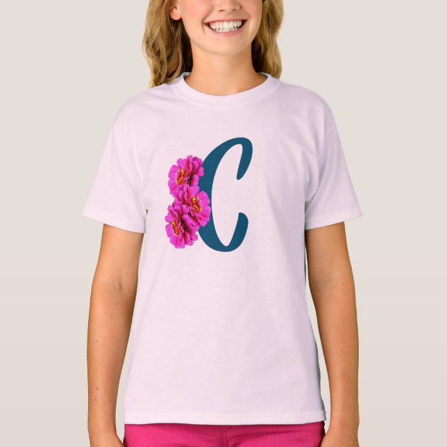 Zinniablommor Monogram Initial C  T Shirt (Framsida)