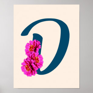 Zinniablommor Monogram Initial D Poster