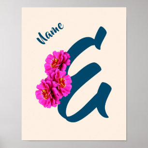 Zinniablommor Monogram Initial E Personlig Poster