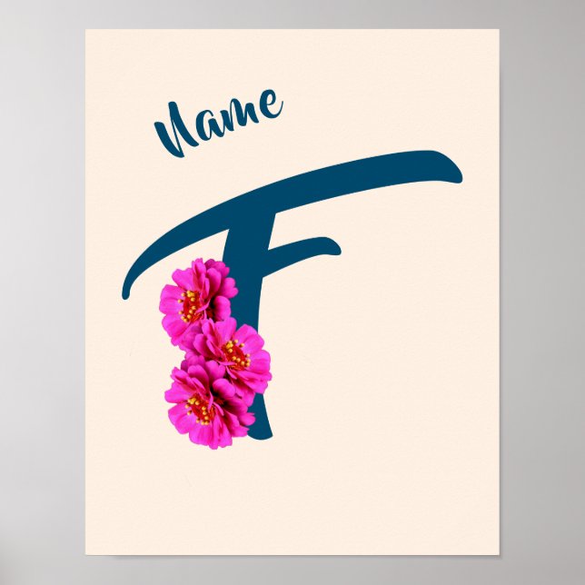 Zinniablommor Monogram Initial F Personlig Poster (Framsidan)