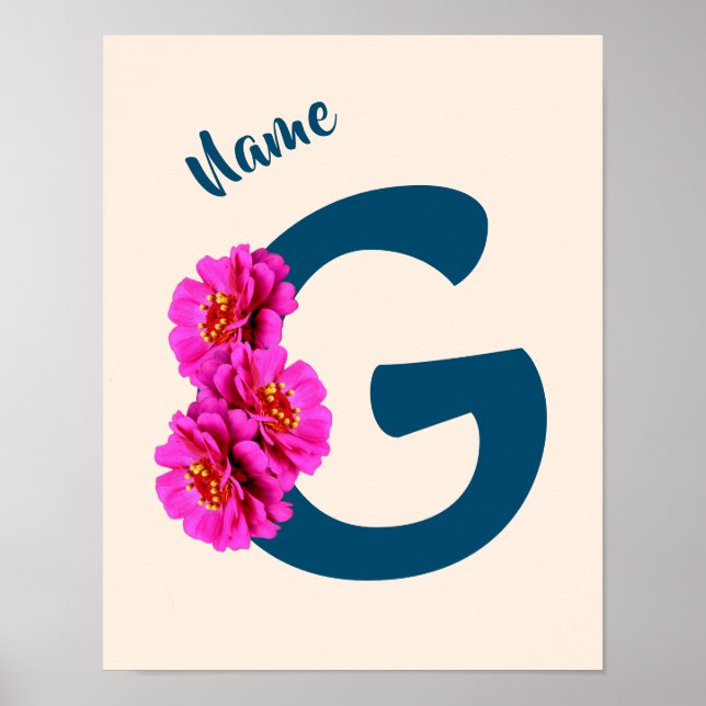 Zinniablommor Monogram Initial G Personlig Poster (Framsidan)