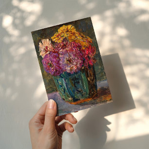 Zinnias i Grönt Burk Floris Verster Kort