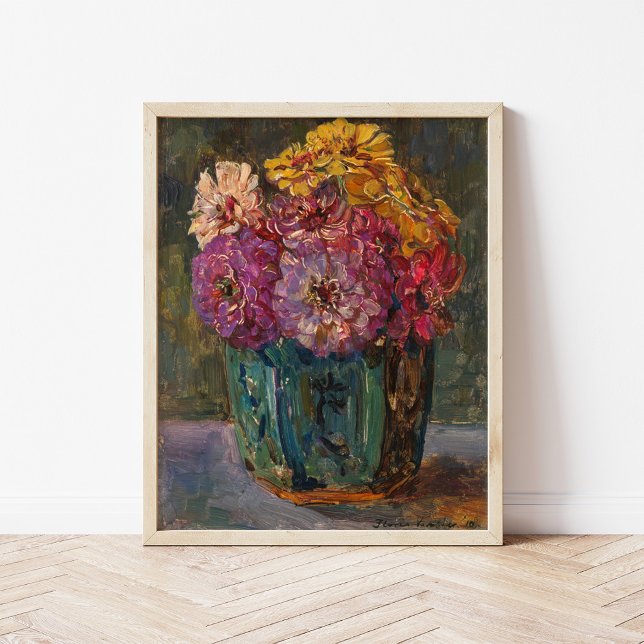 Zinnias i Grönt Burk | Floris Verster Poster (Skapare uppladdad)