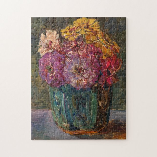 Zinnias i Grönt Burk | Floris Verster Pussel (Vertikal)