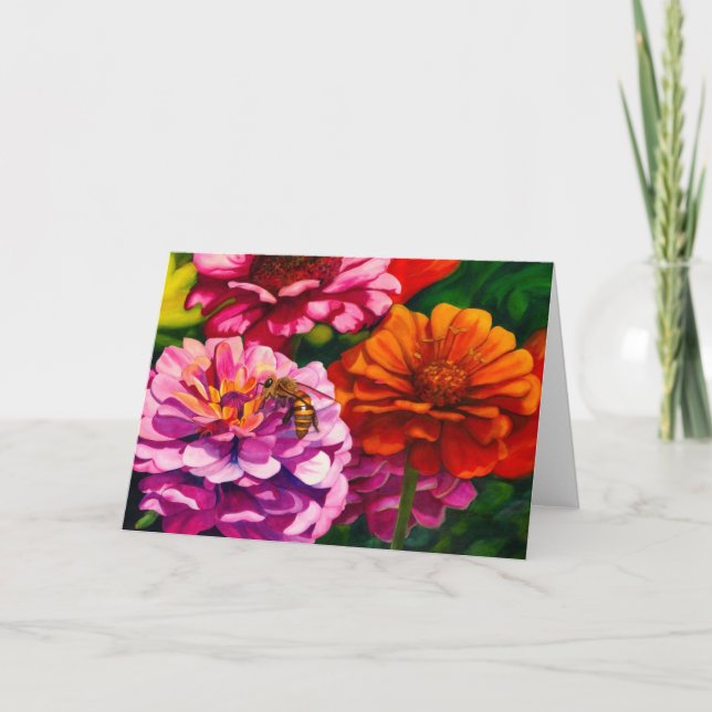 Zinnias med arbetsbin c kort (Framsida)