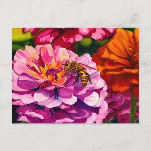 Zinnias med arbetsbin vykort