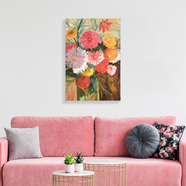 Zinnias och Asters | Tadeusz Makowski Canvastryck (Insitu (Vardagsrum))