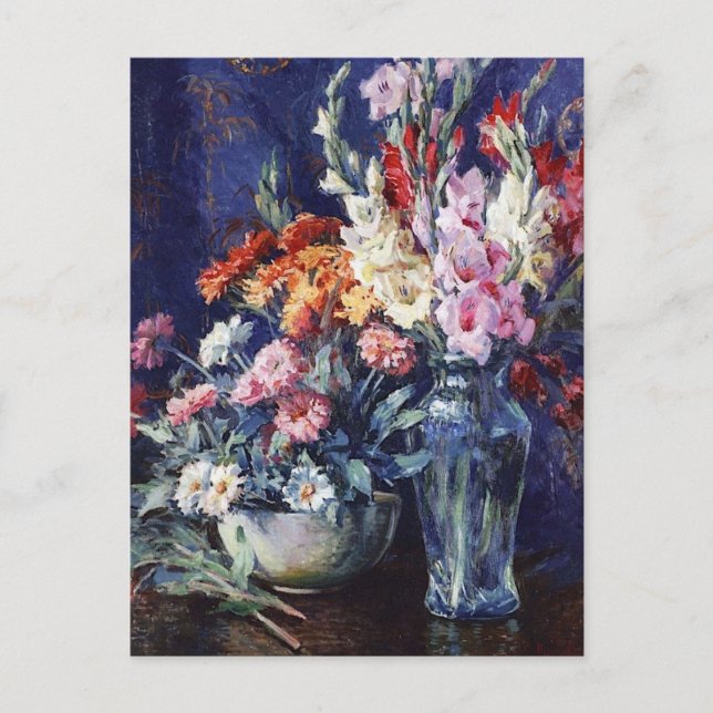 Zinnias och Gladiolas av Matilda Browne Vykort (Framsida)