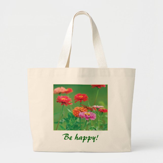 Zinnias som totot hänger lös ~, är lyckliga! jumbo tygkasse (Framsidan)