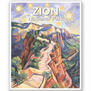 Zion Angels Landing vandringsled Färgrik Van Gogh Klistermärken