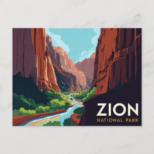 Zion Canyon Trånga Vintage Affisch Vykort