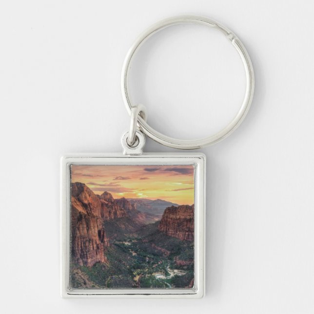 Zion kanjonnationalpark fyrkantig silverfärgad nyckelring (Framsidan)