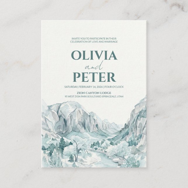 Zion National Park Akvarell Bergbröllop Tilläggskort (Framsida)