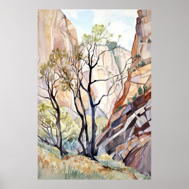 Zion National Park Akvarell Poster (Framsidan)