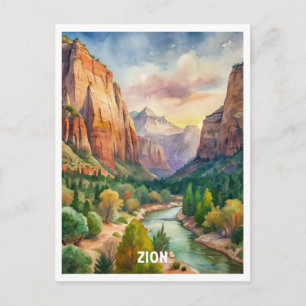 Zion National Park Akvarellmålning Vykort