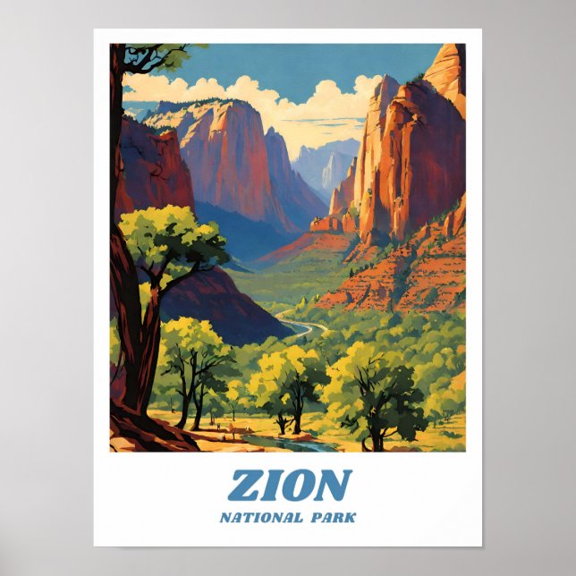 Zion National Park illustration retro Aesthetic Poster (Framsidan)