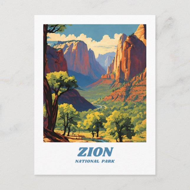 Zion National Park illustration retro Aesthetic Vykort (Framsida)