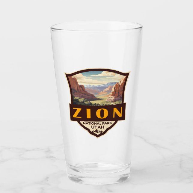 Zion National Park Illustration Retro Badge Glaskopp (Framsida)