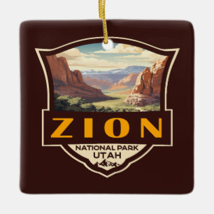 Zion National Park Illustration Retro Badge Julgransprydnad Keramik