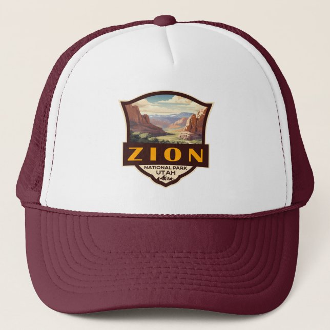 Zion National Park Illustration Retro Badge Keps (Framsida)