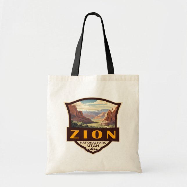 Zion National Park Illustration Retro Badge Tygkasse (Framsidan)