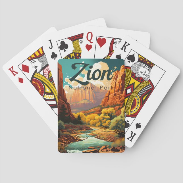Zion National Park Illustration Retro Casinokort (Baksidan)