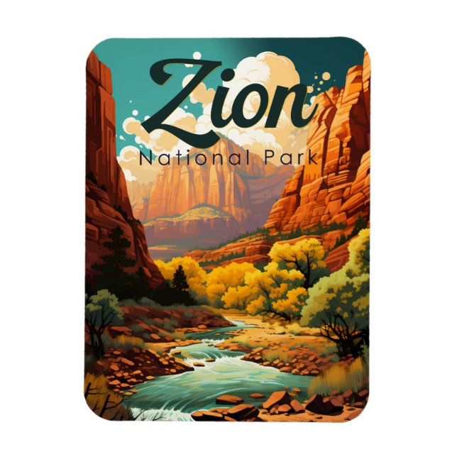 Zion National Park Illustration Retro Magnet (Vertikal)