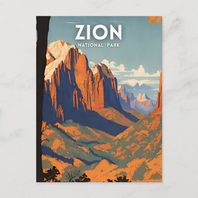 Zion National Park illustration retro på svenska Vykort (Framsida)