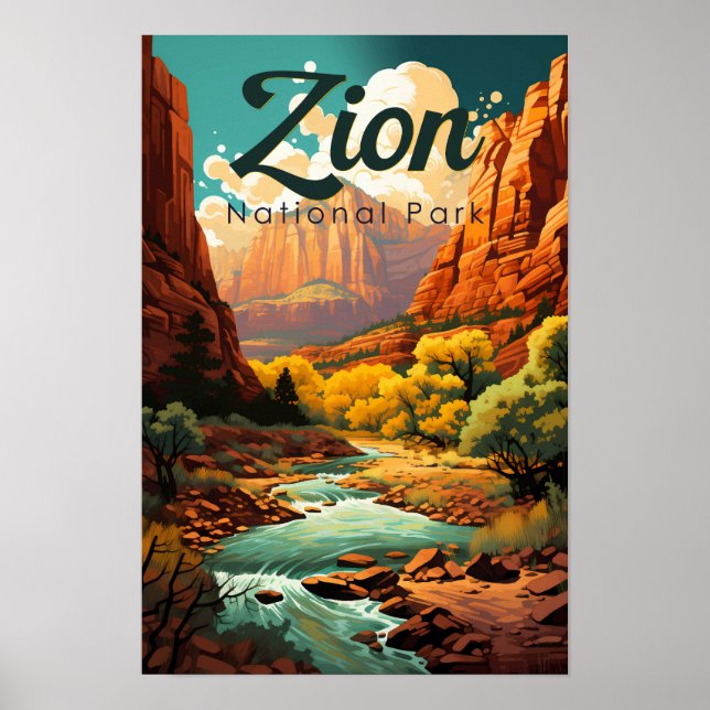 Zion National Park Illustration Retro Poster (Framsidan)