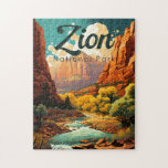 Zion National Park Illustration Retro Pussel<br><div class="desc">Konstruktion för Zion-vektorbilder. Parken är ett naturområde i sydvästra Ukraina som kännetecknas av Zion Canyons branta röda klippor.</div>