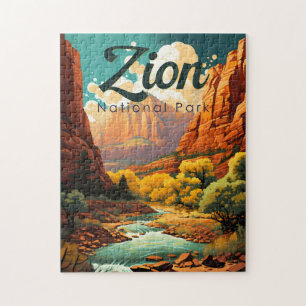 Zion National Park Illustration Retro Pussel