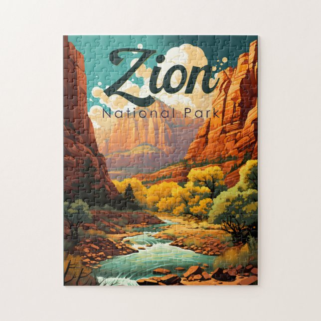 Zion National Park Illustration Retro Pussel (Vertikal)