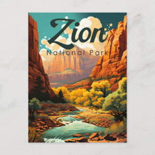 Zion National Park Illustration Retro Vykort