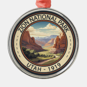 Zion National Park Illustration Travel Art Julgransprydnad Metall