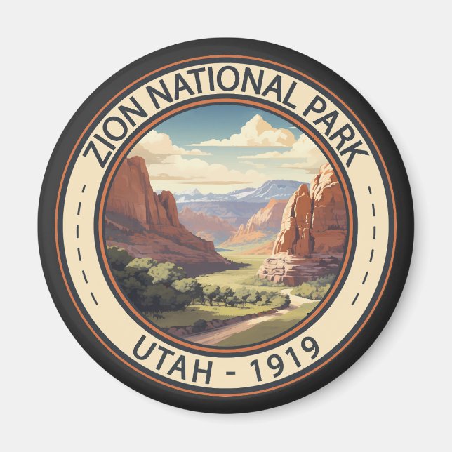 Zion National Park Illustration Travel Art Magnet (Framsidan)