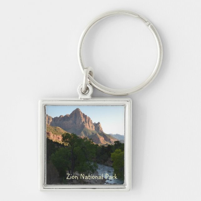 Zion National Park Keychain Fyrkantig Silverfärgad Nyckelring (Framsidan)