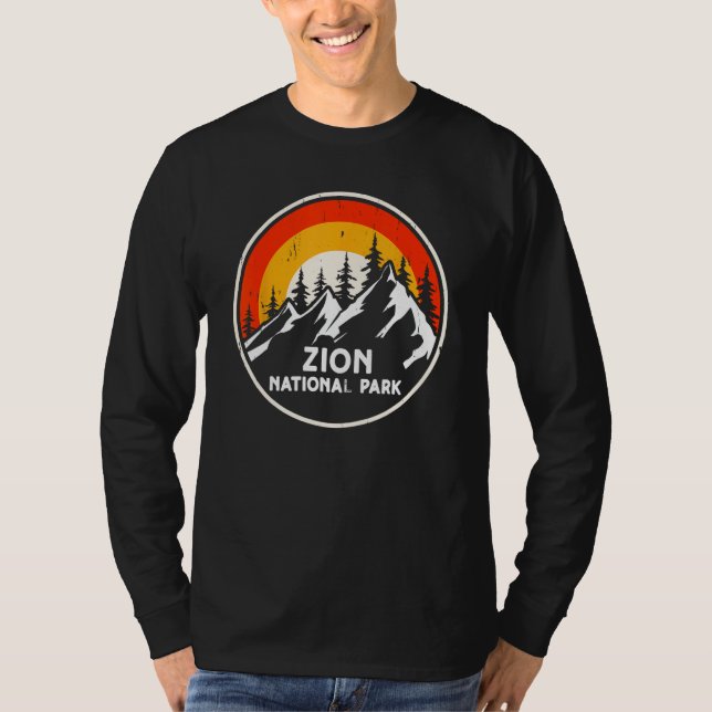 Zion National Park Mountain Trees & Sun Camping Hi T Shirt (Framsida)